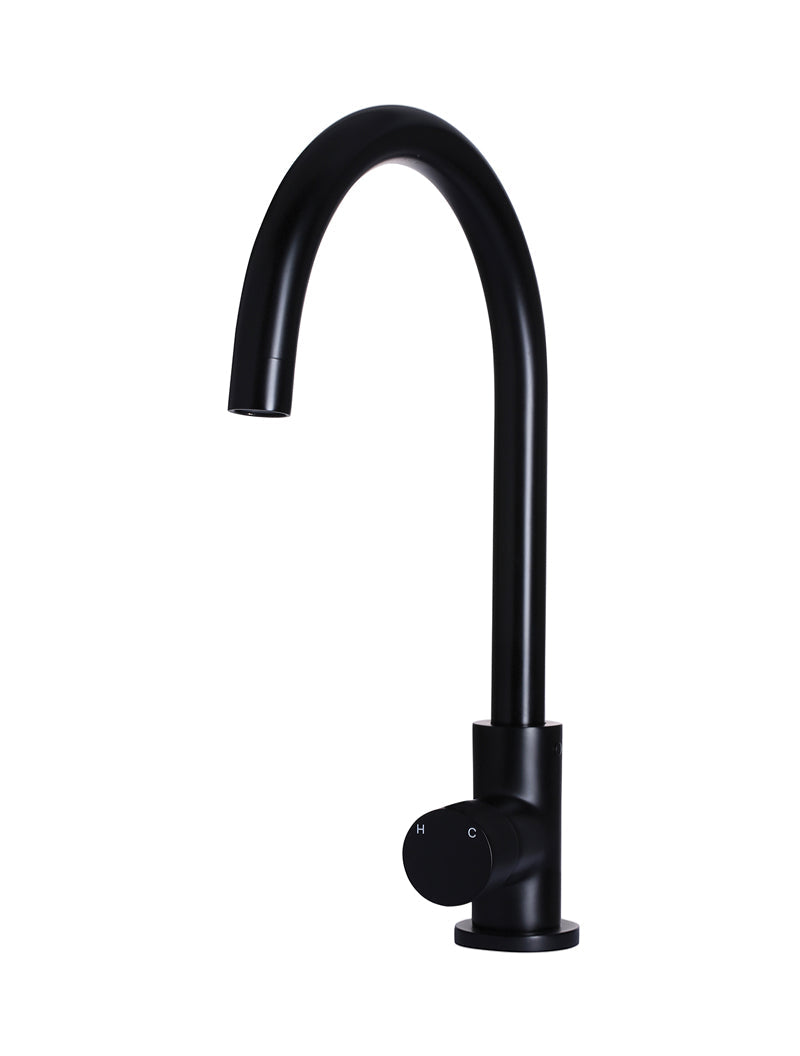 Meir Round Gooseneck Kitchen Mixer Tap with Pinless Handle - Matte Black