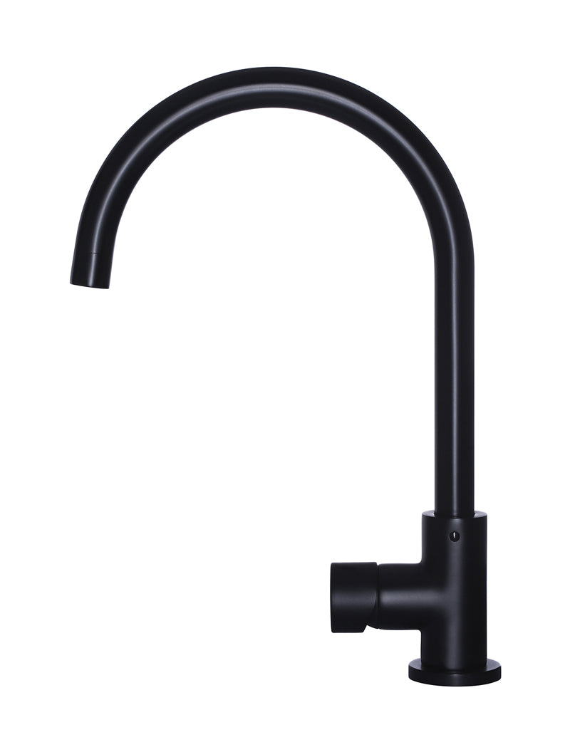 Meir Round Gooseneck Kitchen Mixer Tap with Pinless Handle - Matte Black