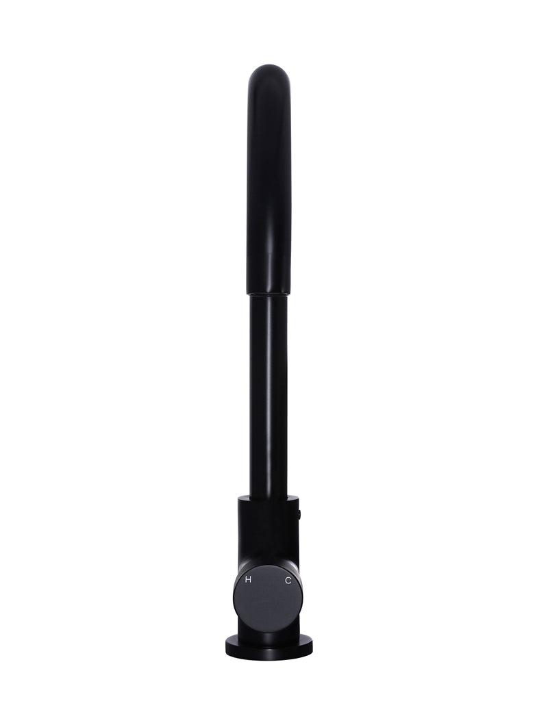 Meir Round Gooseneck Kitchen Mixer Tap with Pinless Handle - Matte Black