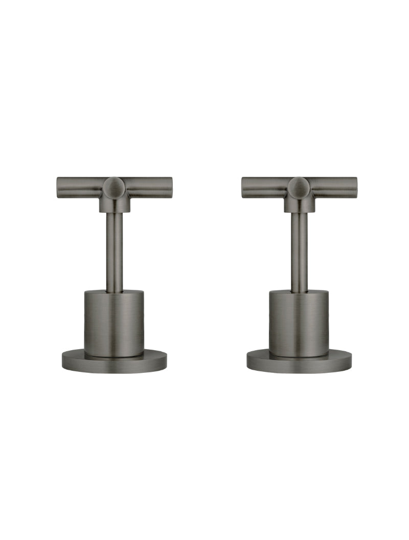 Round Cross Handle Jumper Valve Wall Top Assemblies - Shadow Gunmetal