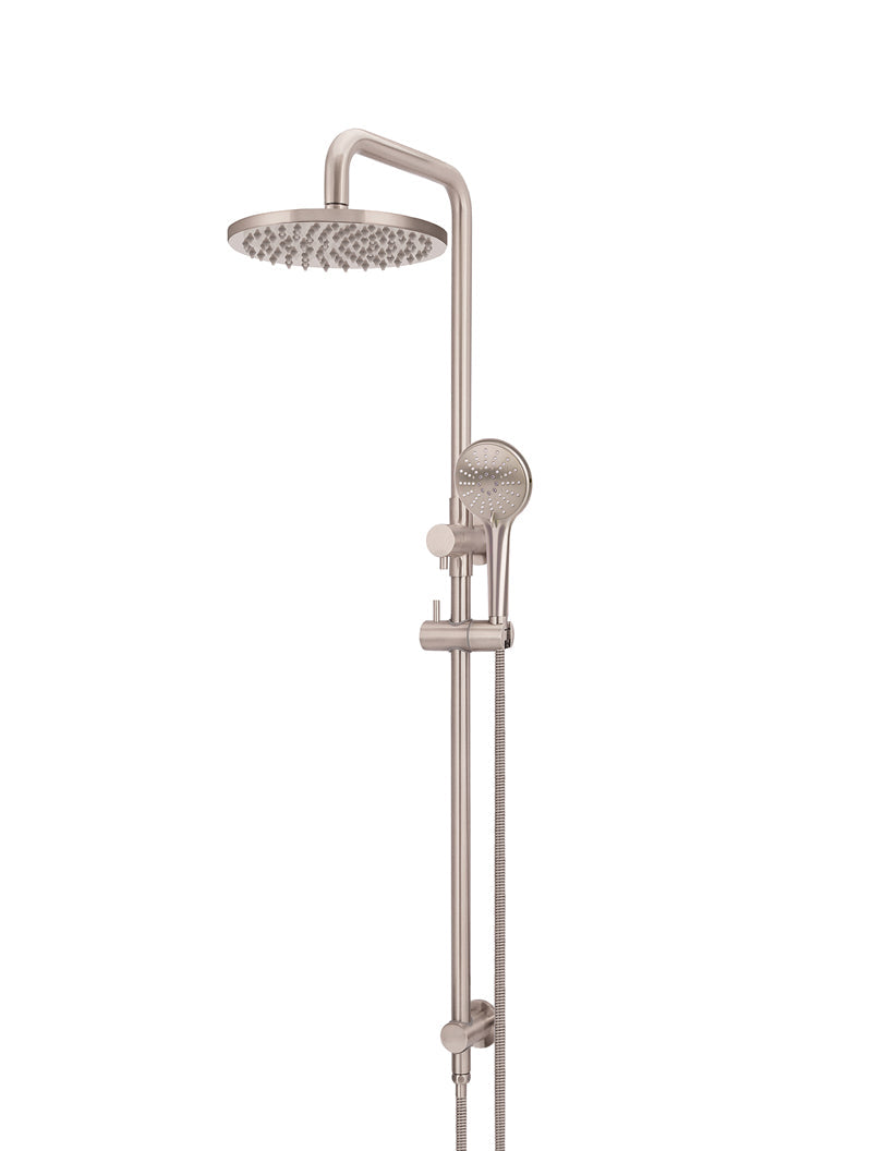 Round Combination Shower Rail 200mm Rose, Three Function Hand Shower - Champagne