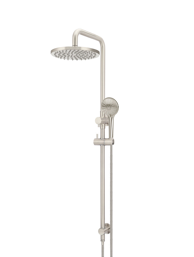 Round Combination Shower Rail 200mm Rose, Three Function Hand Shower - PVD Brushed Nickel