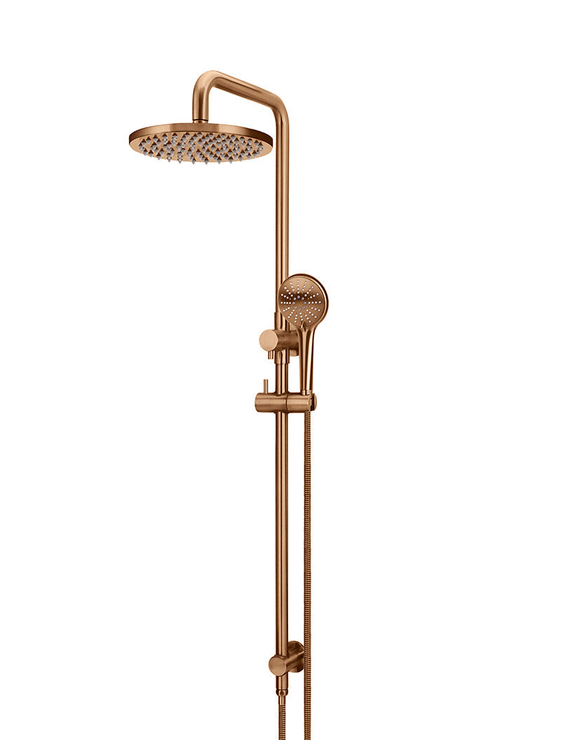 Meir Round Combination Shower Rail 200mm Rose, Three Function Hand Shower - Lustre Bronze