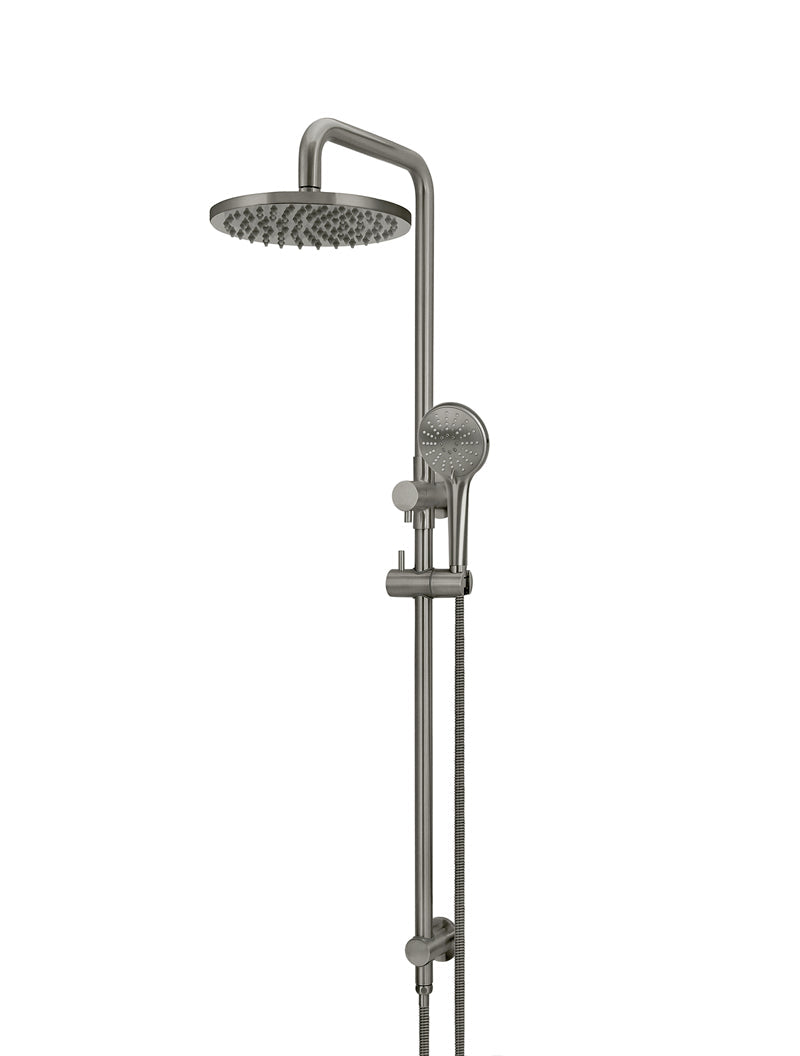 Round Combination Shower Rail 200mm Rose, Three Function Hand Shower - Shadow Gunmetal