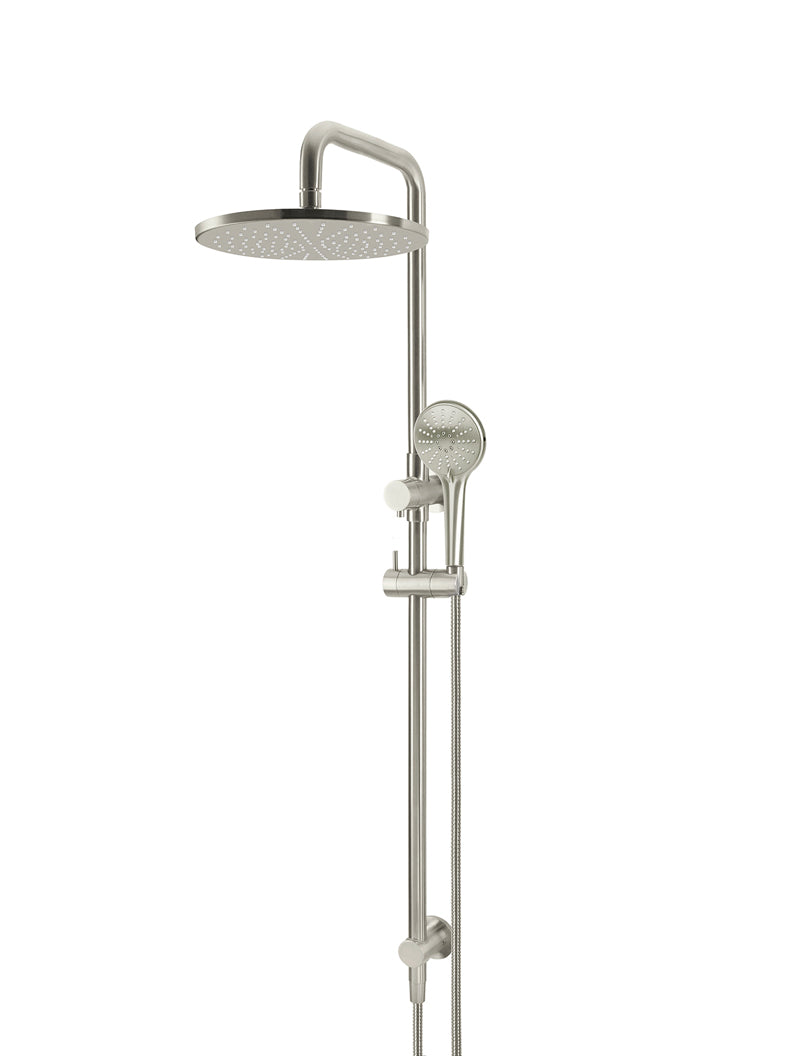 Round Combination Shower Rail 300mm Rose, Three Function Hand Shower - PVD Brushed Nickel