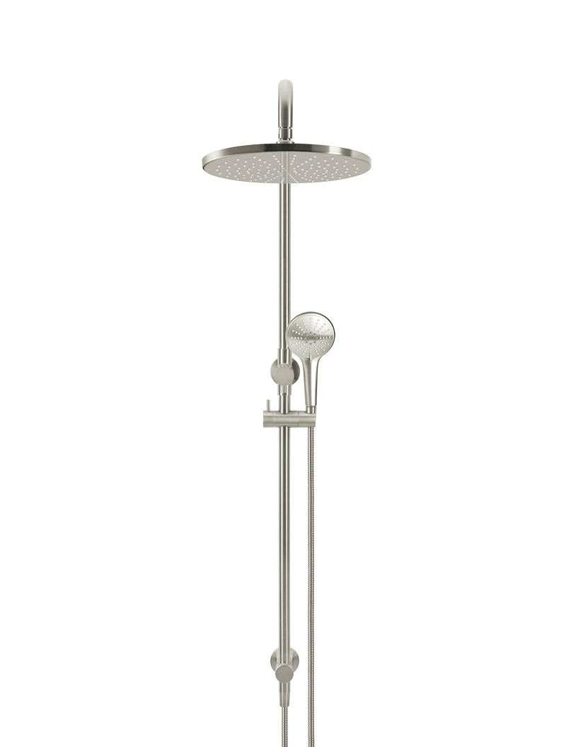 Round Combination Shower Rail 300mm Rose, Three Function Hand Shower - PVD Brushed Nickel