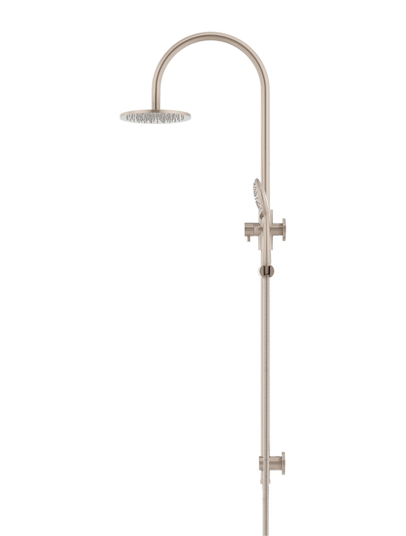 Round Gooseneck Shower Set with 200mm rose, Three-Function Hand Shower - Champagne