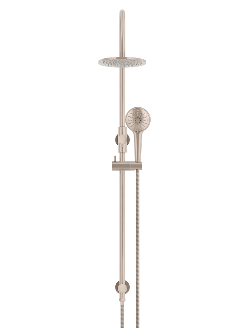 Round Gooseneck Shower Set with 200mm rose, Three-Function Hand Shower - Champagne