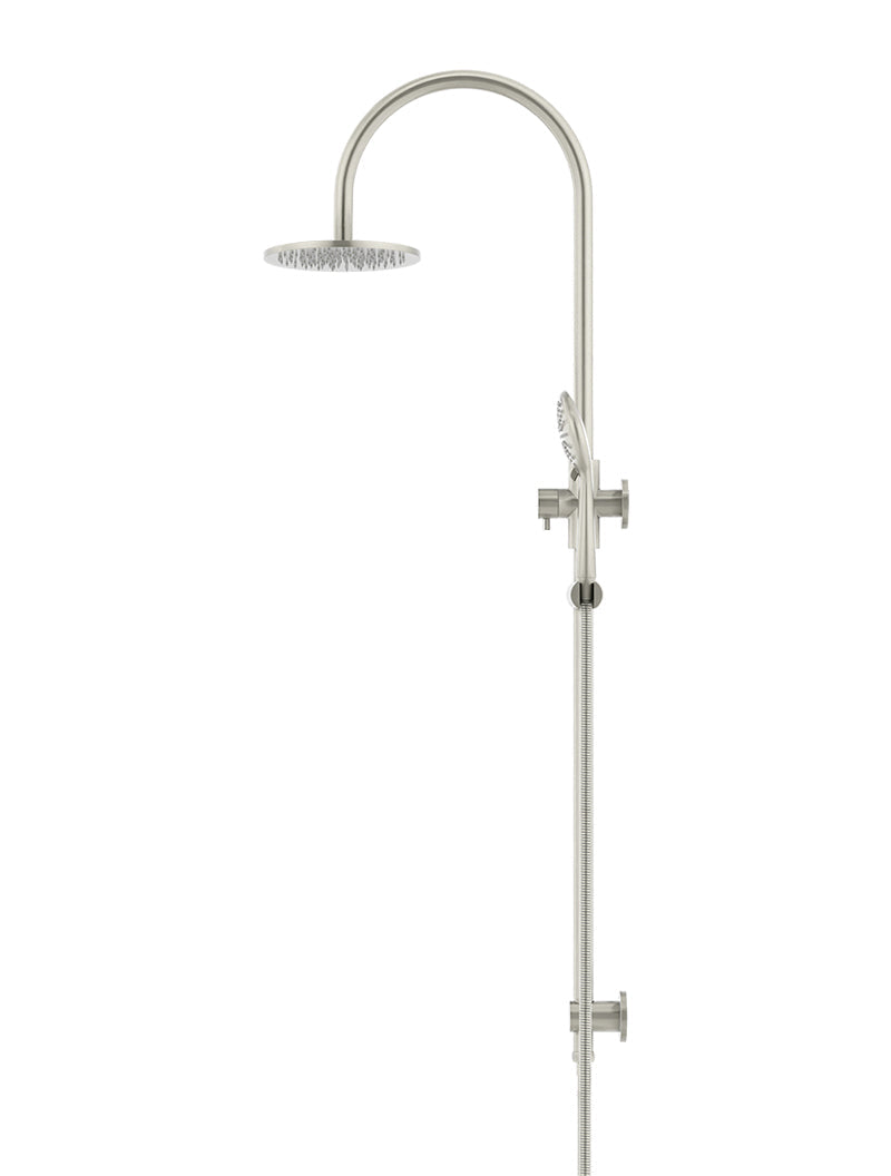 Meir Round Gooseneck Shower Set with 200mm rose, Three-Function Hand Shower - PVD Brushed Nickel