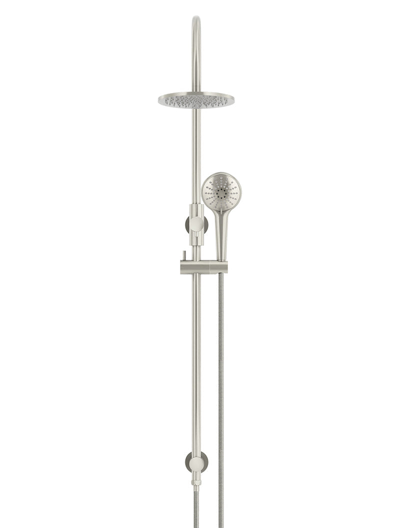 Round Gooseneck Shower Set with 200mm rose, Three-Function Hand Shower - PVD Brushed Nickel