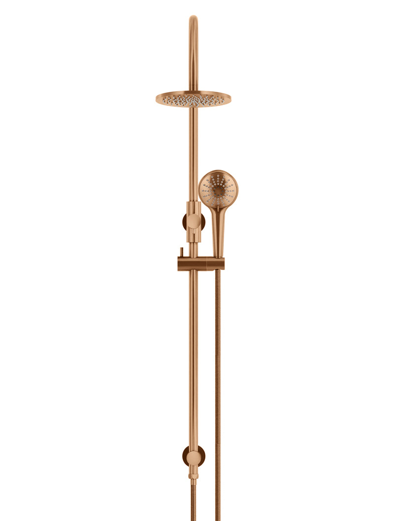 Meir Round Gooseneck Shower Set with 200mm rose, Three-Function Hand Shower - Lustre Bronze