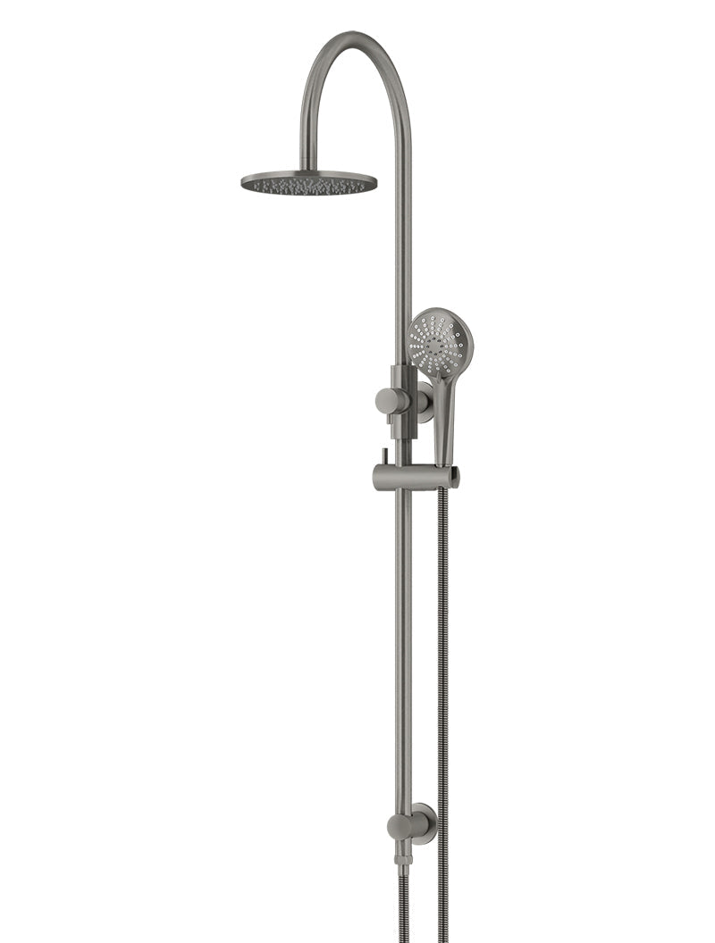 Meir Round Gooseneck Shower Set with 200mm rose, Three-Function Hand Shower - Shadow Gunmetal
