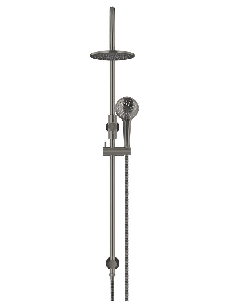 Meir Round Gooseneck Shower Set with 200mm rose, Three-Function Hand Shower - Shadow Gunmetal