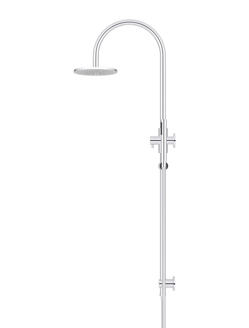 Meir Round Gooseneck Shower Set with 200mm rose, Single-Function Hand Shower - Polished Chrome
