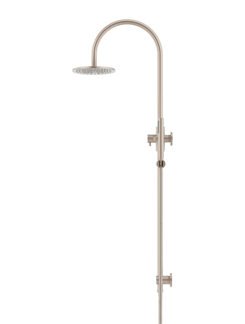 Meir Round Gooseneck Shower Set with 200mm rose, Single-Function Hand Shower - Champagne