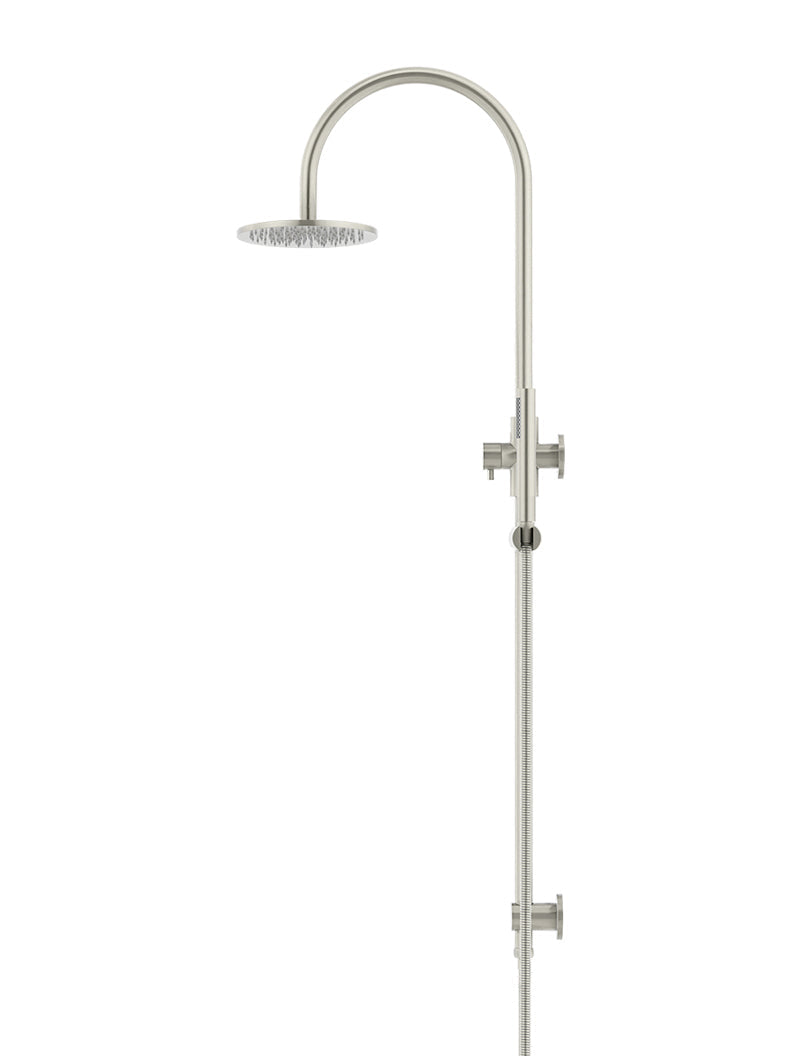 Meir Round Gooseneck Shower Set with 200mm rose, Single-Function Hand Shower - Brushed Nickel