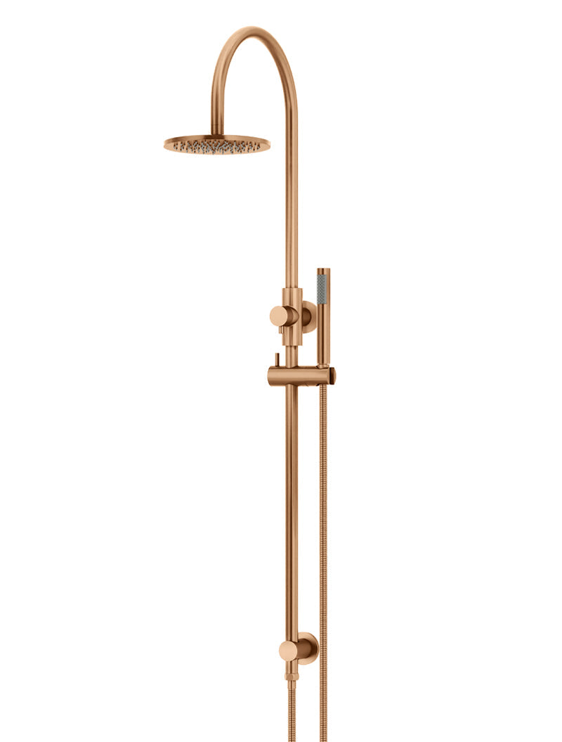 Meir Round Gooseneck Shower Set with 200mm rose, Single-Function Hand Shower - Lustre Bronze