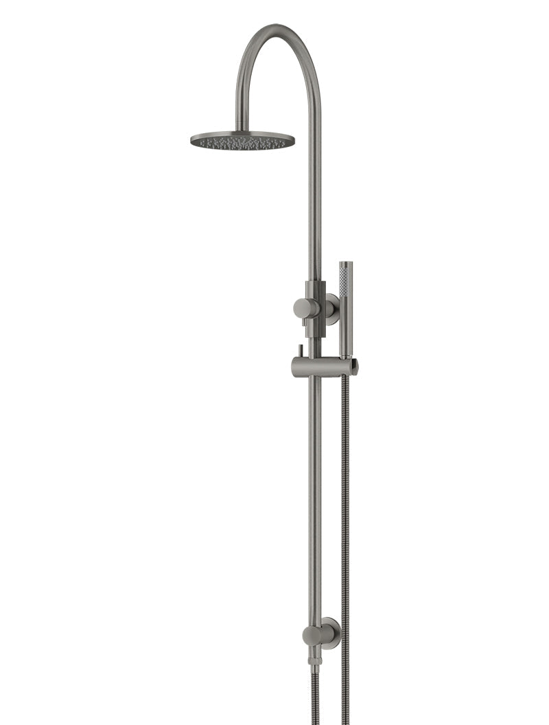 Meir Round Gooseneck Shower Set with 200mm rose, Single-Function Hand Shower - Shadow Gunmetal