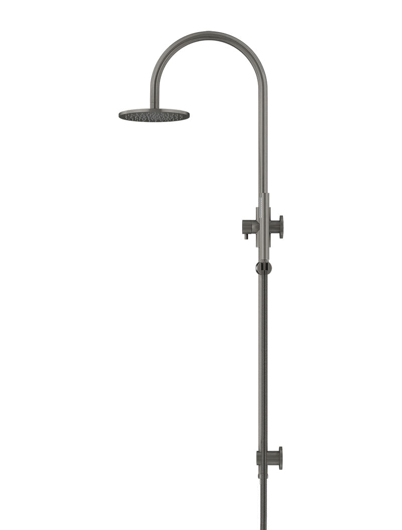 Meir Round Gooseneck Shower Set with 200mm rose, Single-Function Hand Shower - Shadow Gunmetal