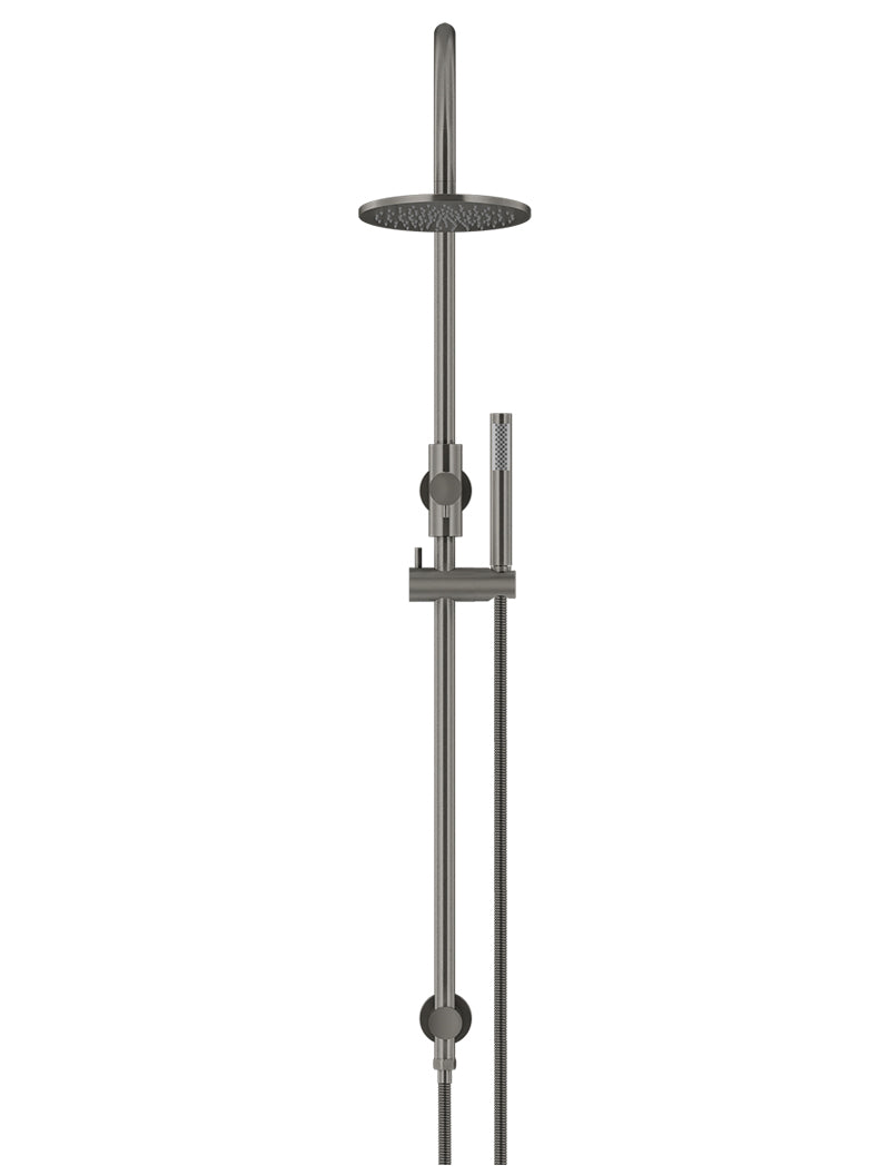 Meir Round Gooseneck Shower Set with 200mm rose, Single-Function Hand Shower - Shadow Gunmetal