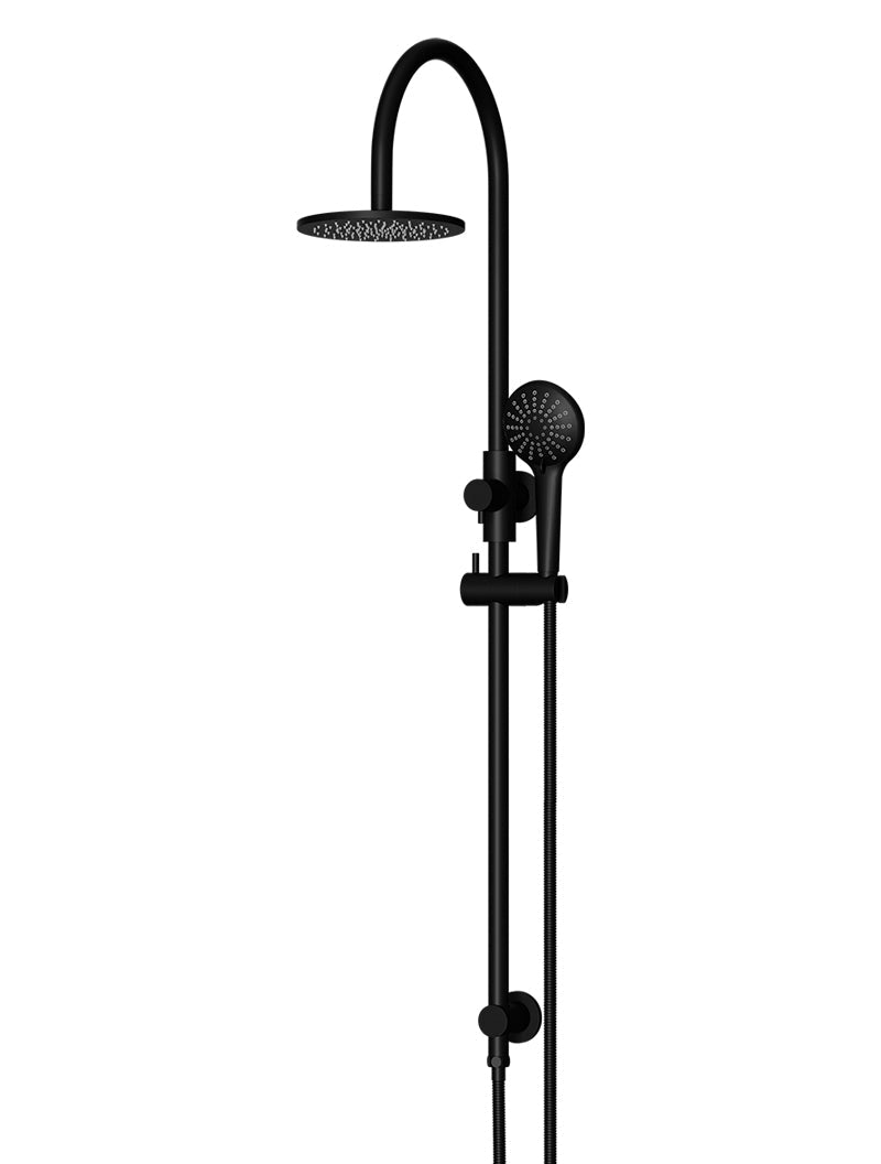 Round Gooseneck Shower Set with 200mm rose, Three-Function Hand Shower - Matte Black