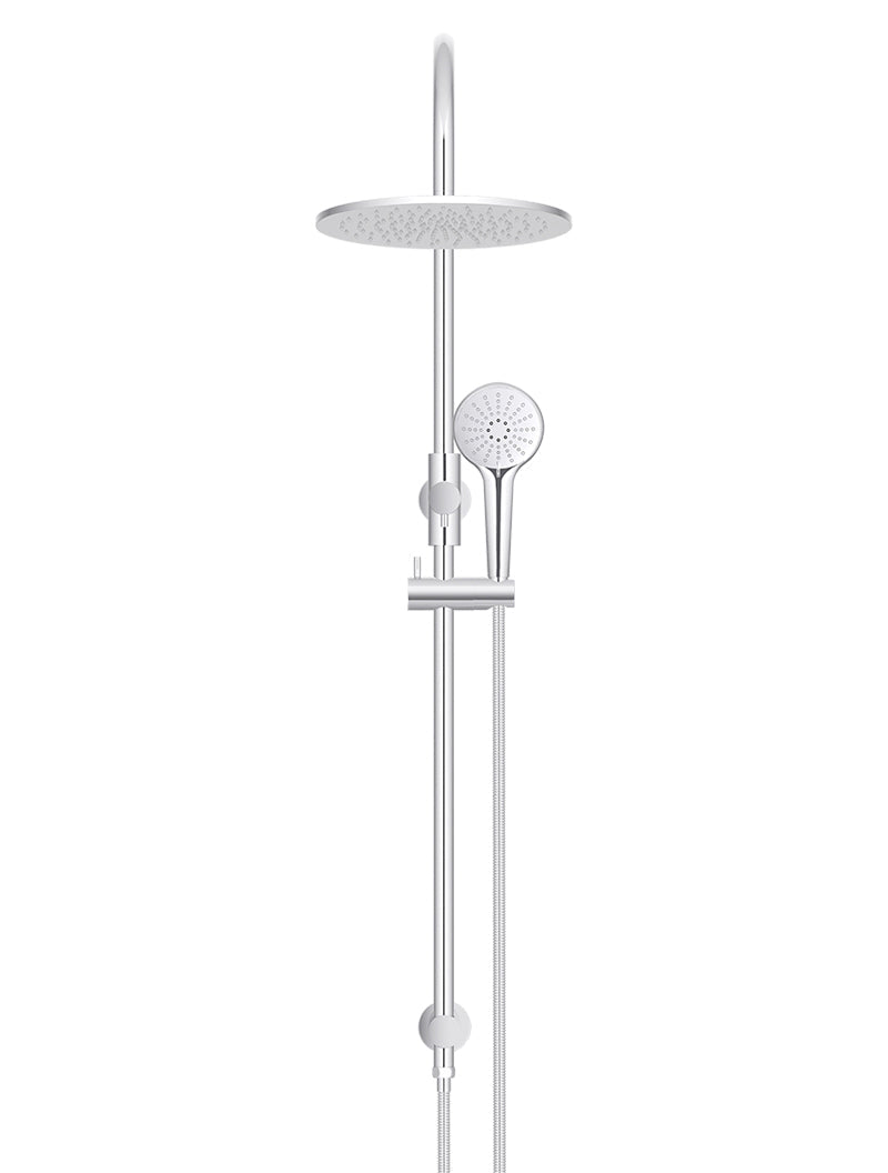 Meir Round Gooseneck Shower Set with 300mm rose, Three-Function Hand Shower - Polished Chrome