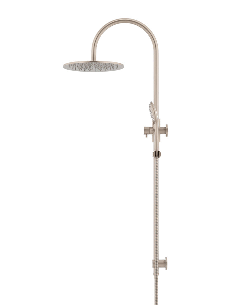 Meir Round Gooseneck Shower Set with 300mm rose, Three-Function Hand Shower - Champagne