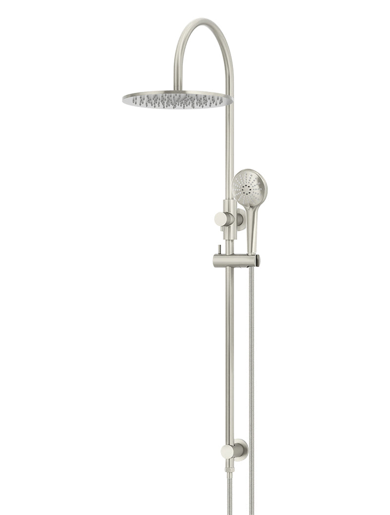 Meir Round Gooseneck Shower Set with 300mm rose, Three-Function Hand Shower - PVD Brushed Nickel