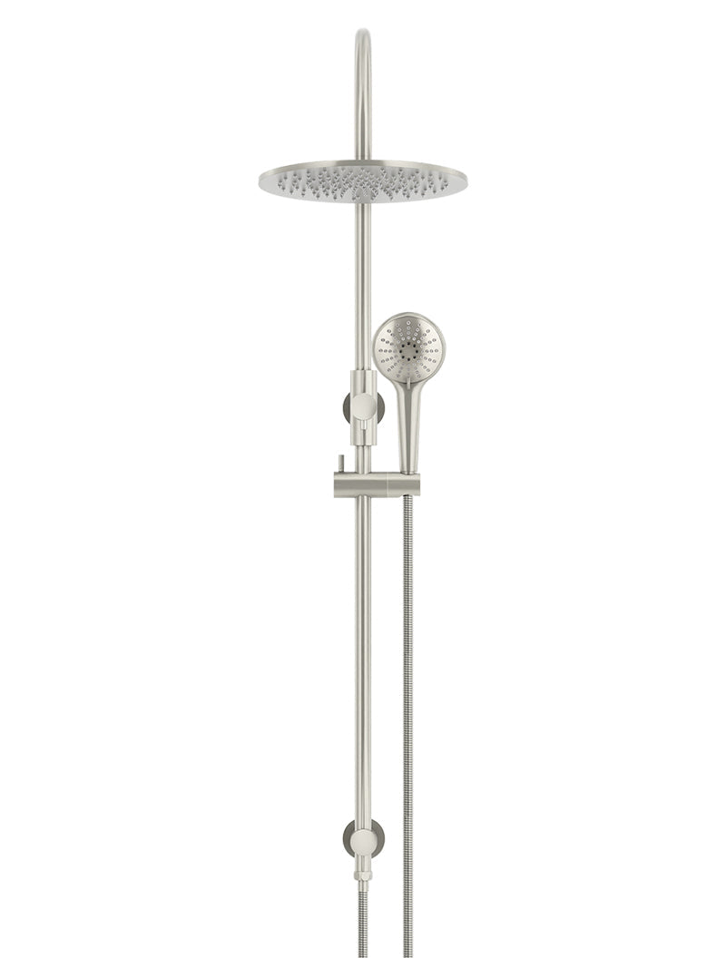 Round Gooseneck Shower Set with 300mm rose, Three-Function Hand Shower - PVD Brushed Nickel