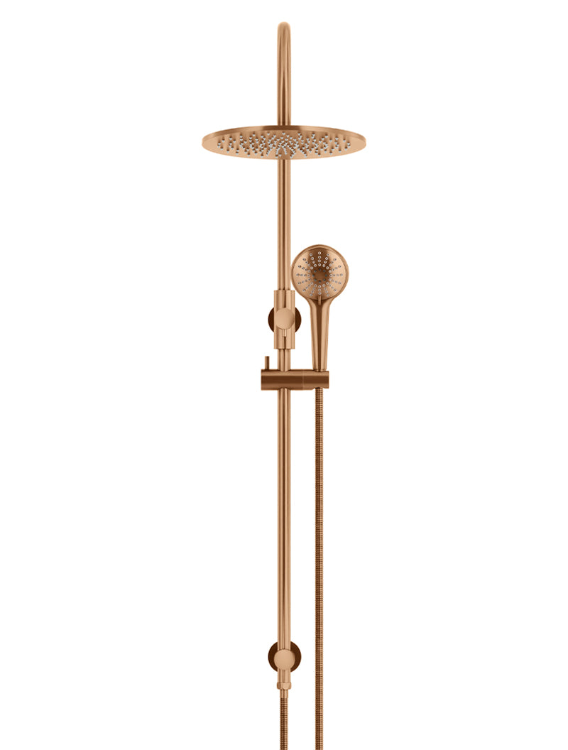 Meir Round Gooseneck Shower Set with 300mm rose, Three-Function Hand Shower- Lustre Bronze