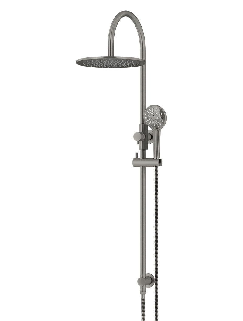 Round Gooseneck Shower Set with 300mm rose, Three-Function Hand Shower - Shadow Gunmetal