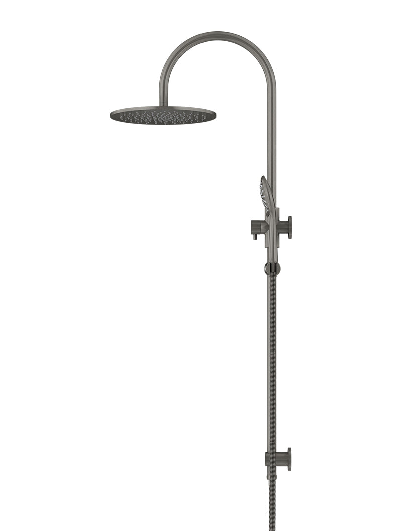 Round Gooseneck Shower Set with 300mm rose, Three-Function Hand Shower - Shadow Gunmetal