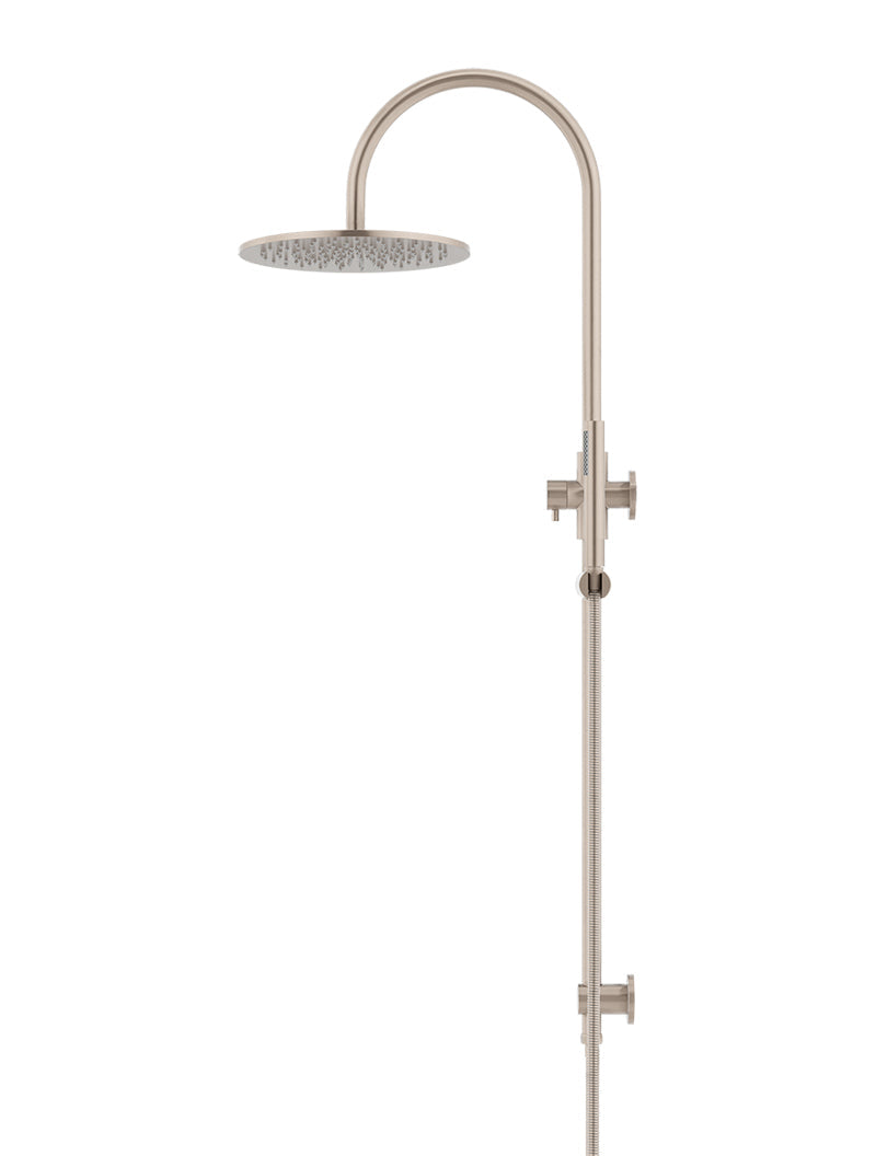 Meir Round Gooseneck Shower Set with 300mm rose, Single-Function Hand Shower - Champagne