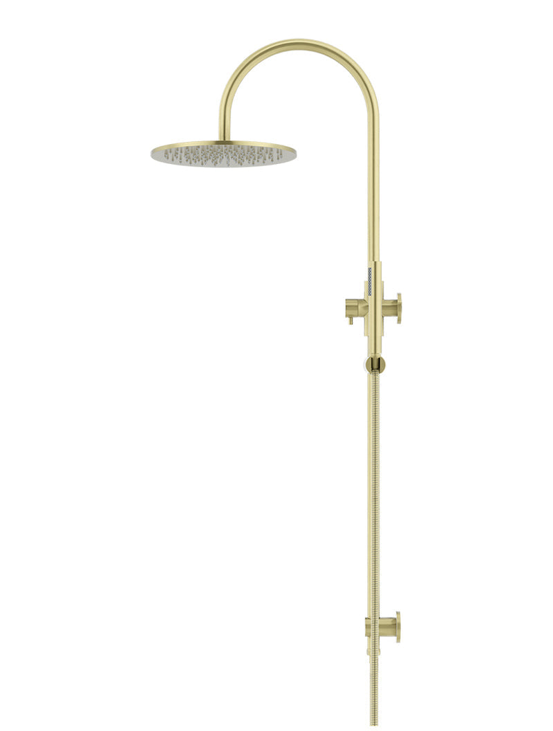 Round Gooseneck Shower Set with 300mm rose, Single-Function Hand Shower - PVD Tiger Bronze