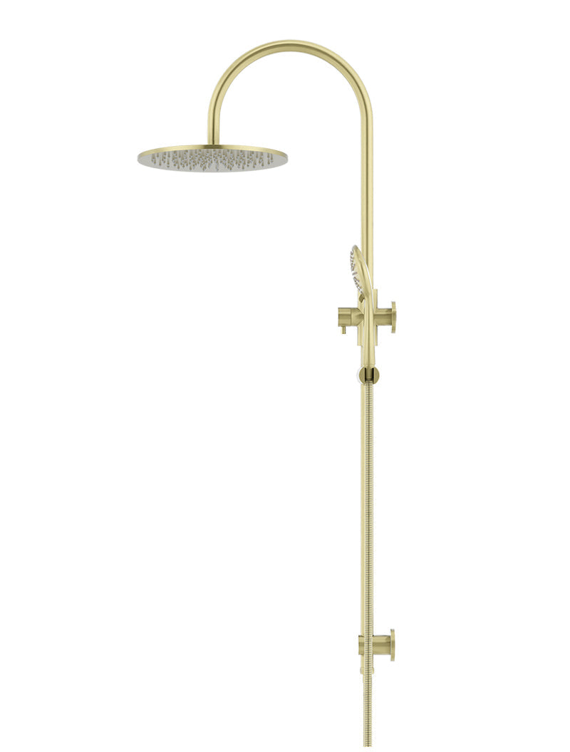 Round Gooseneck Shower Set with 300mm rose, Three-Function Hand Shower - PVD Tiger Bronze