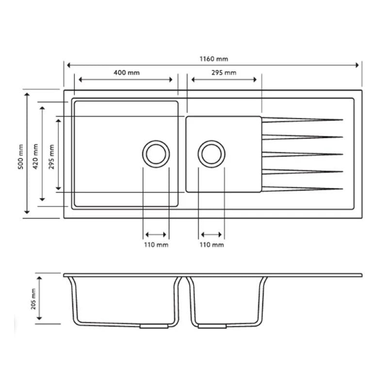 Carysil White Granite Sink 1160 x 500 x 205mm