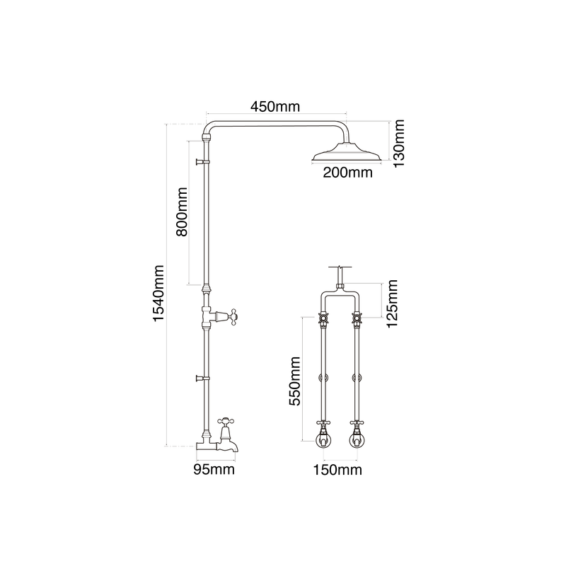 Bastow Georgian Exposed Bath/Shower Set 200mm Rose