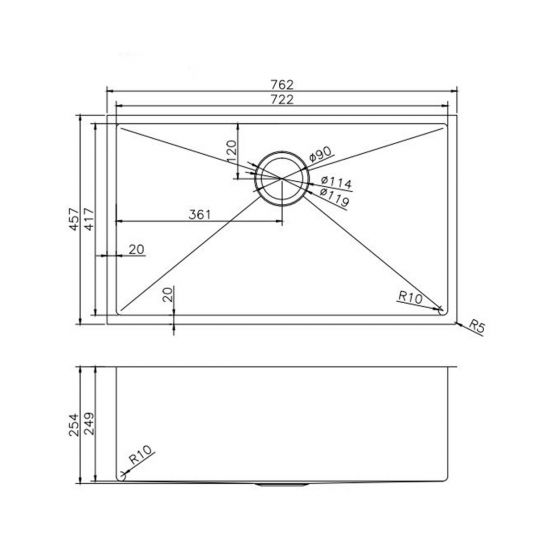 Novelli Single Kitchen Sink 762mm - Gun Metal