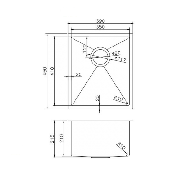 Novelli Single Kitchen Sink 390mm - Gun Metal