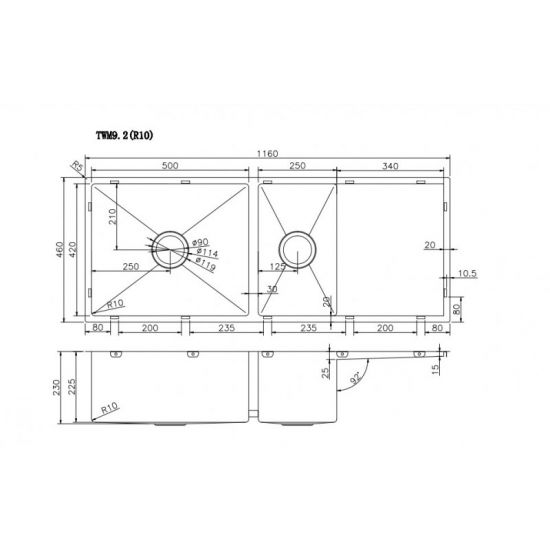 Novelli Double Kitchen Sink 1160mm - Stainless Steel