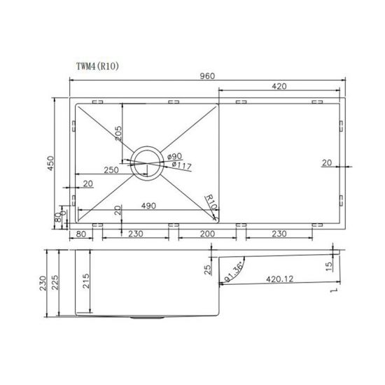 Novelli Single Kitchen Sink 960mm - Stainless Steel