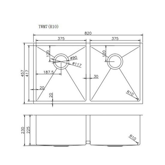 Novelli Double Kitchen Sink 820mm - Stainless Steel