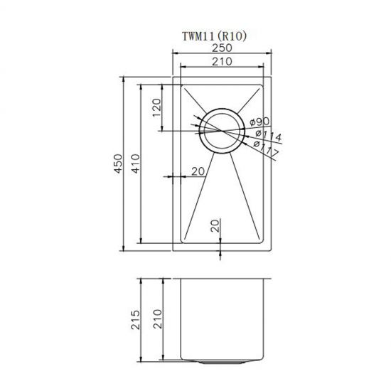 Novelli Single Kitchen Sink 250mm - Stainless Steel