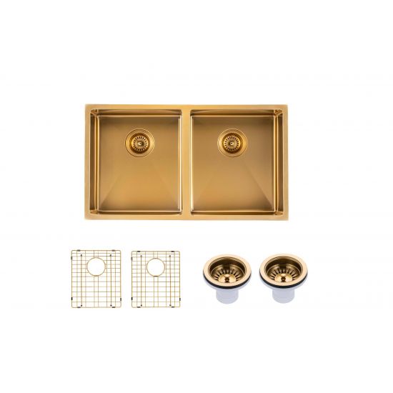 Novelli Double Kitchen Sink 770mm - Brushed Gold